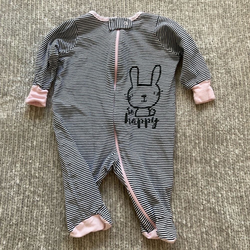 Gerber Bunny Footie Pajama Lot Newborn Spring Cotton Stripes Soft Sleeper - Picture 5 of 10